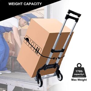 Folding Hand Truck,Personal Dolly Cart, Luggage Hand Cart, Aluminum Box Cart Lightweight Portable with Telescoping Handle for Personal, Travel, Shopping, Moving, Office-176 lbs Capacity