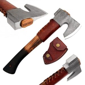 qureshi knife handcrafted carbon steel viking axe – gardening axe - quality rosewood handle hatchet for camping tools - sturdy 15 overall length with 5.3 cutting edge, includes leather sheath