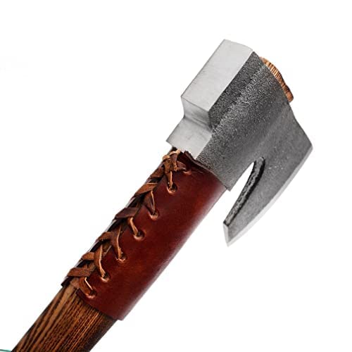 Qureshi Knife Handcrafted Carbon Steel Viking Axe – Gardening Axe - Quality Rosewood Handle Hatchet for Camping Tools - Sturdy 15 Overall Length with 5.3 Cutting Edge, Includes Leather Sheath