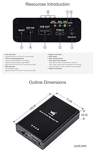 Iunius Solar Power Manager (B), Embedded 10000mAh Rechargeable Li-Po Battery, Compatible with 6V-24V Solar Panels