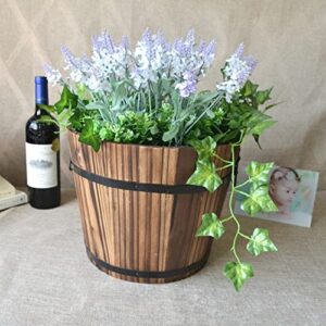 Retro Round Wooden Flower Pots Barrel Home Garden Office Balcony Bonsai Desktop Outdoor Decoration Planter