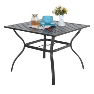 sophia & william 37" square patio outdoor dining table with 1.57" umbrella hole, all-weather resistant table with e-coating for 4 people, black metal steel slated table for garden backyard poolside