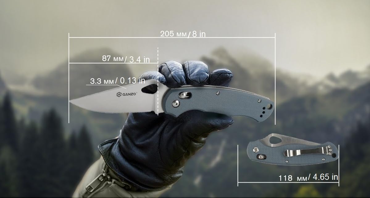 Ganzo G729-GY Folding Pocket Knife 440C Stainless Steel Blade G10 Anti-Slip Handle with Clip Hunting Fishing Camping Folder Outdoor Utility Folding Knife EDC Knife (Grey)