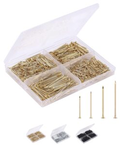 mr. pen- nail assortment kit, 600 pcs, 4 sizes, gold, small nails, nails for hanging pictures, finishing nails, wall nails for hanging, pin nails, hardware nails, assorted nails, galvanized nails.