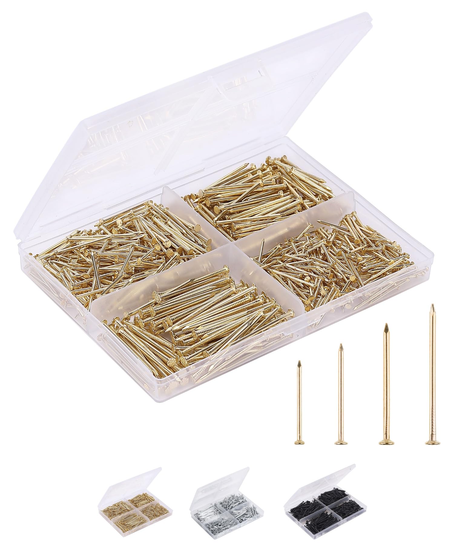 Mr. Pen- Nail Assortment Kit, 600 Pcs, 4 Sizes, Gold, Small Nails, Nails for Hanging Pictures, Finishing Nails, Wall Nails for Hanging, Pin Nails, Hardware Nails, Assorted Nails, Galvanized Nails.