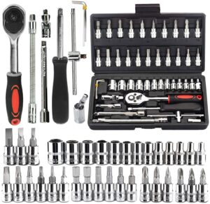 vehimach drive socket set, sae and metric hex bit socket set, ratchet wrench set with s2 & cr-v sockets, mechanic tool kits for auto repair household