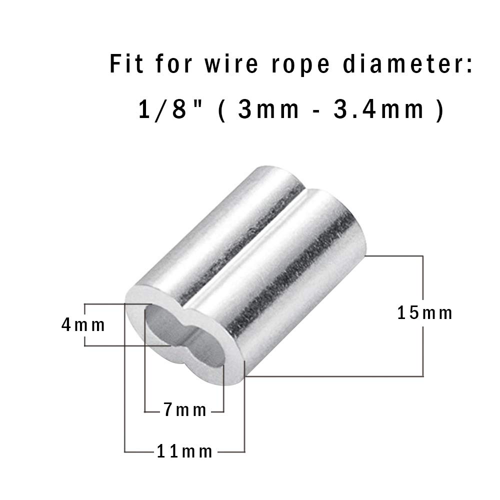 1/8" Aluminum Crimping Loop Sleeve 100PCS, Diameter Wire Rope and Cable (100)