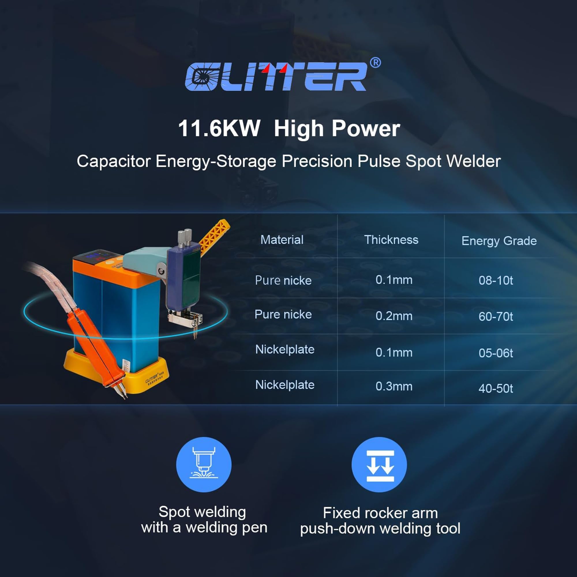 GLITTER 801B Battery Spot Welder 11.6 KW Capacitor Energy Storage Pulse Welding Machine, Mini Portable Spot Welding Equipment for 18650, 14500 Lithium Battery Pack Building