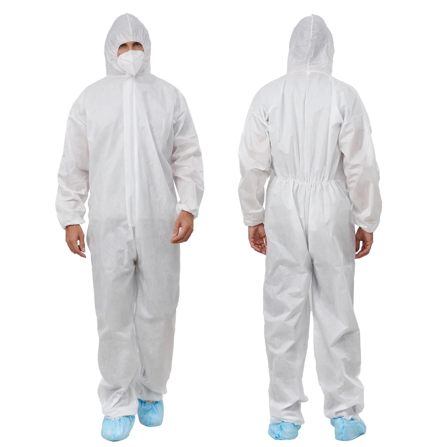 Greenour Hazmat Suits Pack of 12 Disposable Coveralls with Hood Breathable White SMS Painters Suit (X-Large)