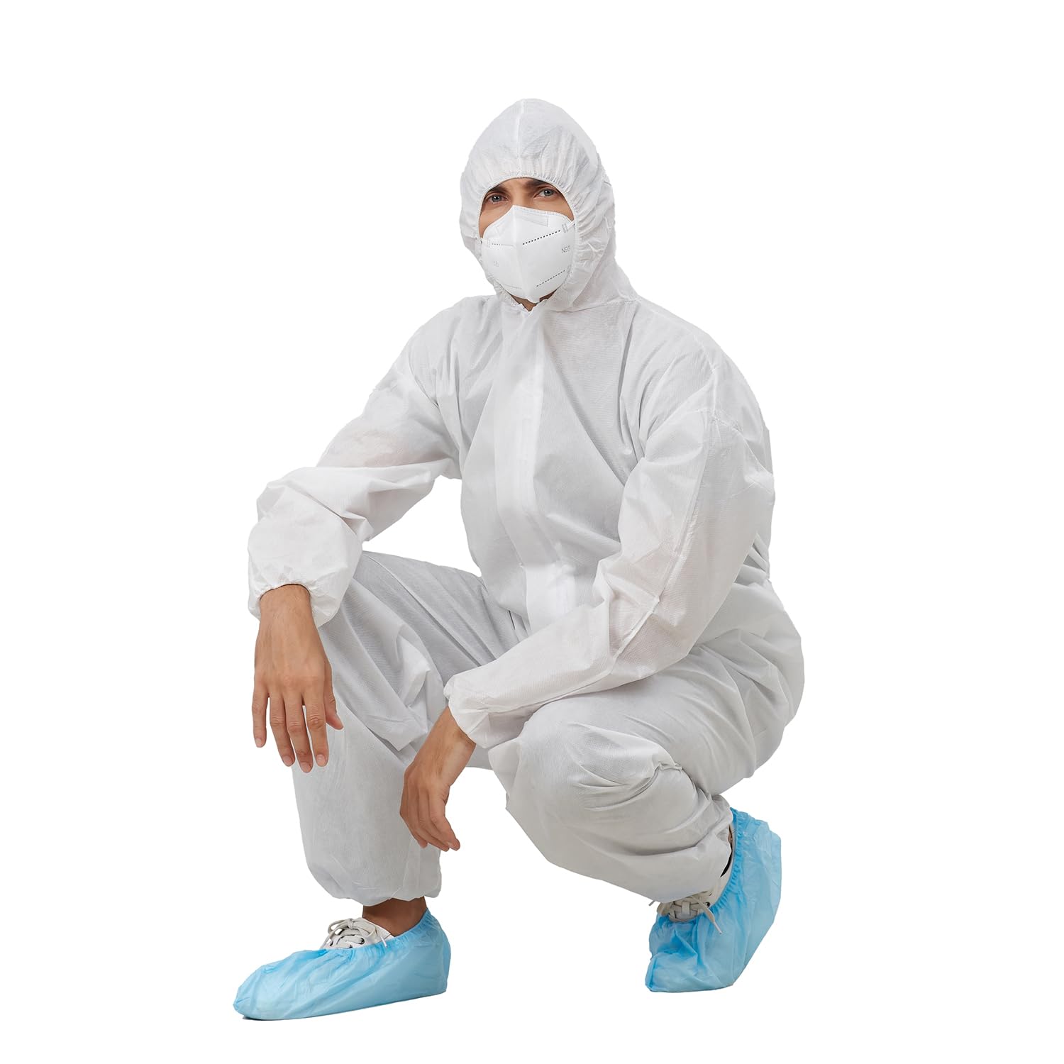 Greenour Hazmat Suits Pack of 12 Disposable Coveralls with Hood Breathable White SMS Painters Suit (X-Large)