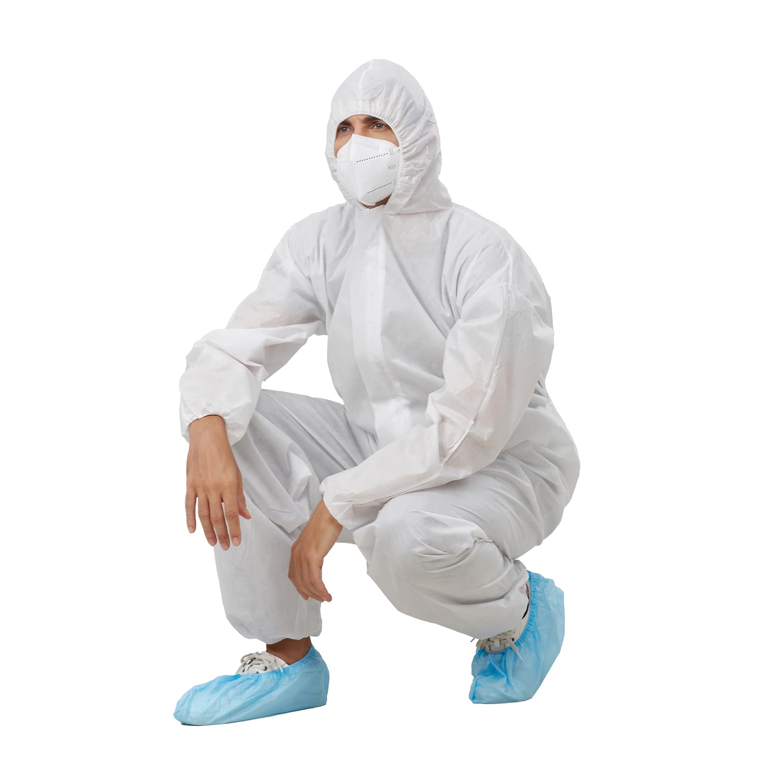 Greenour Hazmat Suits Pack of 12 Disposable Coveralls with Hood Breathable White SMS Painters Suit (X-Large)
