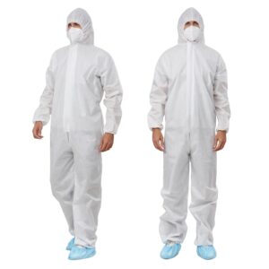 Greenour Hazmat Suits Pack of 12 Disposable Coveralls with Hood Breathable White SMS Painters Suit (X-Large)