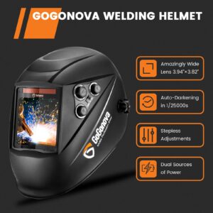 GoGonova 3.94”×3.82” Welding Helmet Auto Dark, Solar Powered Welding Hood, Auto Darkening Welding Helmet 4 Arc Sensor DIN 5-9/9-13 for MIG, TIG, ARC