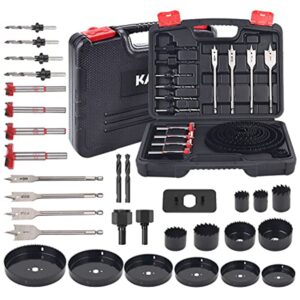 kata 30pcs multi-function wood drill bits set hole saw kit set with 3/4"-6" hole saw, countersink drill bits, spade drill bits, carbide forstner bits, ideal for soft wood, plywood, pvc