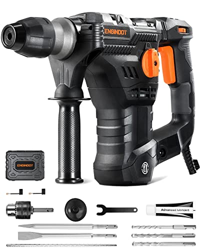 ENGiNDOT 1-1/4 Inch SDS-Plus Rotary Hammer Drill, 12.5 Amp 4350 BPM 900 RPM 4 Modes 7 JOULES Heavy Duty Hammer Drill with Safety Clutch, Drill Chuck - TRH01A