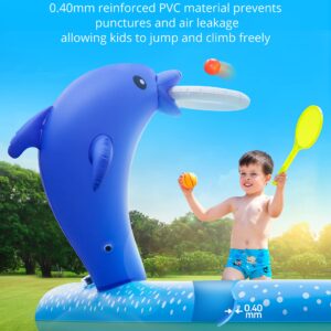 Kiddie Pool,Evajoy Inflatable Play Center Kiddie Pool with Slide, Wading Lounge Kids Pool, Coconut Palm Sprinkler, Ball Toss Game for Toddler, Kid Children, Garden Backyard Water Park, 95''x75''x40''