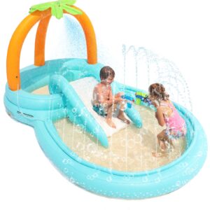 Kiddie Pool, Evajoy Inflatable Play Center Kids Pool with Slide, Water Sprayers Thickened Wear-Resistant Full-Sized Swimming Pool for Kids Toddler Children, Garden Backyard & Indoor Use 110”x71”x53”