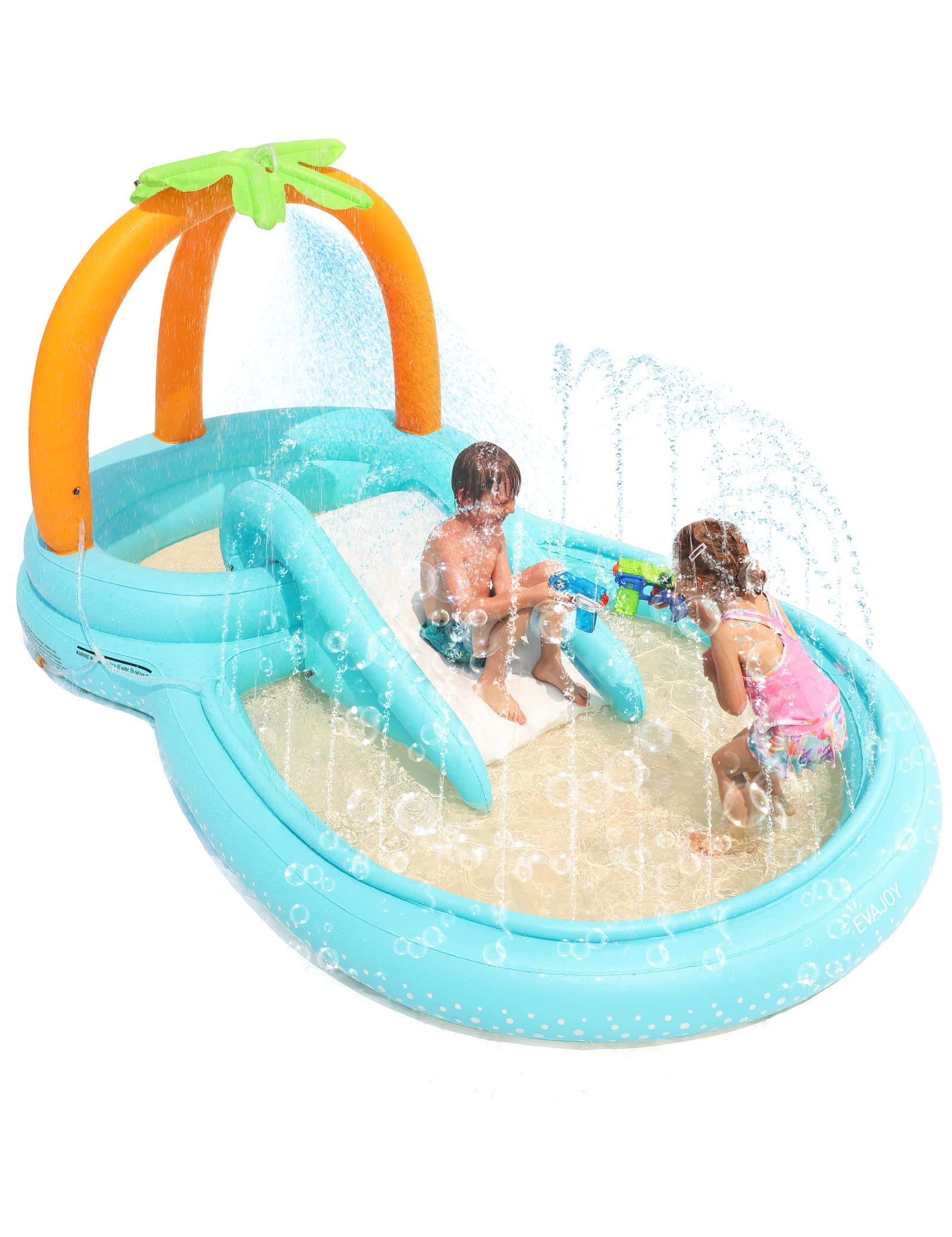 Kiddie Pool, Evajoy Inflatable Play Center Kids Pool with Slide, Water Sprayers Thickened Wear-Resistant Full-Sized Swimming Pool for Kids Toddler Children, Garden Backyard & Indoor Use 110”x71”x53”