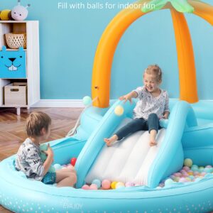 Kiddie Pool, Evajoy Inflatable Play Center Kids Pool with Slide, Water Sprayers Thickened Wear-Resistant Full-Sized Swimming Pool for Kids Toddler Children, Garden Backyard & Indoor Use 110”x71”x53”