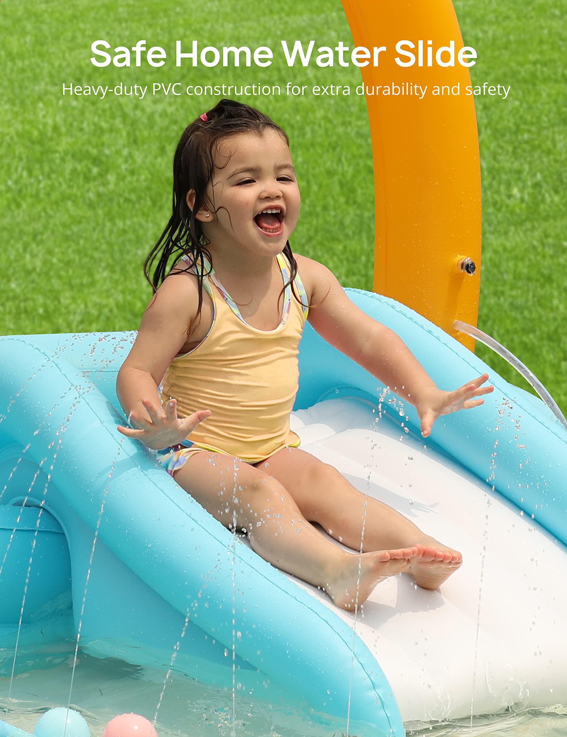 Kiddie Pool, Evajoy Inflatable Play Center Kids Pool with Slide, Water Sprayers Thickened Wear-Resistant Full-Sized Swimming Pool for Kids Toddler Children, Garden Backyard & Indoor Use 110”x71”x53”