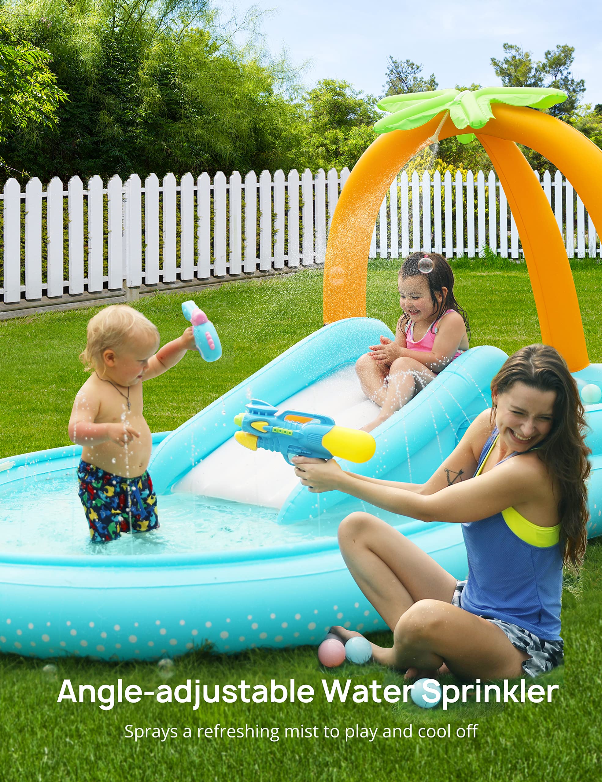 Kiddie Pool, Evajoy Inflatable Play Center Kids Pool with Slide, Water Sprayers Thickened Wear-Resistant Full-Sized Swimming Pool for Kids Toddler Children, Garden Backyard & Indoor Use 110”x71”x53”