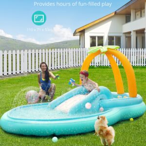 Kiddie Pool, Evajoy Inflatable Play Center Kids Pool with Slide, Water Sprayers Thickened Wear-Resistant Full-Sized Swimming Pool for Kids Toddler Children, Garden Backyard & Indoor Use 110”x71”x53”