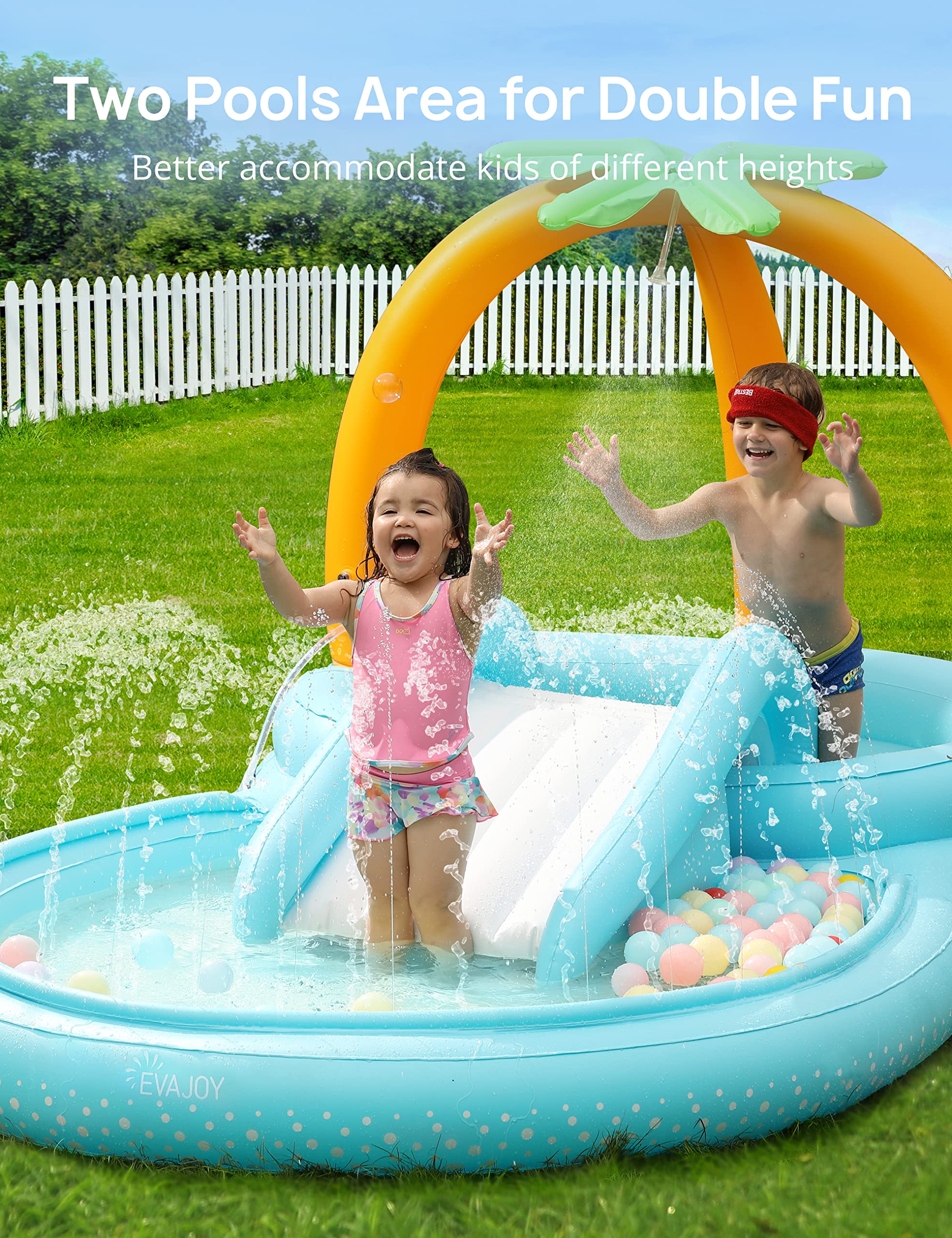 Kiddie Pool, Evajoy Inflatable Play Center Kids Pool with Slide, Water Sprayers Thickened Wear-Resistant Full-Sized Swimming Pool for Kids Toddler Children, Garden Backyard & Indoor Use 110”x71”x53”