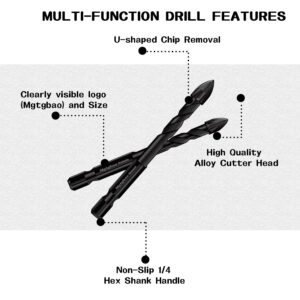 Mgtgbao 10PC 6mm Masonry Drill Bits, 1/4” Concrete Drill Bit Set for Tile,Brick, Plastic and Wood,Tungsten Carbide Tip Best for Wall Mirror and Ceramic Tile.
