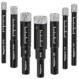 mgtgbao 7pc black dry diamond drill bits set for granite ceramic marble tile stone glass hard materials (not for wood), round shank with 3/16,1/4, 5/16, 3/8, 1/2, 9/16 inch with storage case