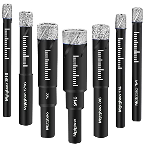 Mgtgbao 7pc Black Dry Diamond Drill Bits Set for Granite Ceramic Marble Tile Stone Glass Hard Materials (not for Wood), Round Shank with 3/16,1/4, 5/16, 3/8, 1/2, 9/16 inch with Storage Case