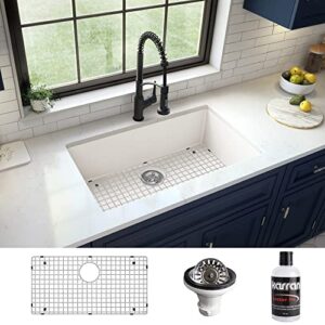 karran qu-812 undermount 32.5 in. large single bowl quartz kitchen sink kit in white