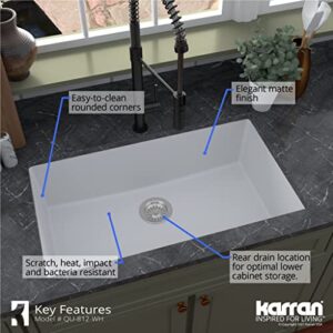 Karran QU-812 Undermount 32.5 in. Large Single Bowl Quartz Kitchen Sink Kit in White