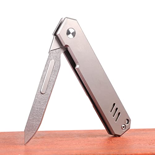 TENCHILON T37 Titanium Folding Pocket Scalpel Knife, 6pcs Tumbled 440C #60 Blades, Compact Slim Gentleman's Flipper Scalpel Replaceable EDC Utility Knives with Pocket Clip