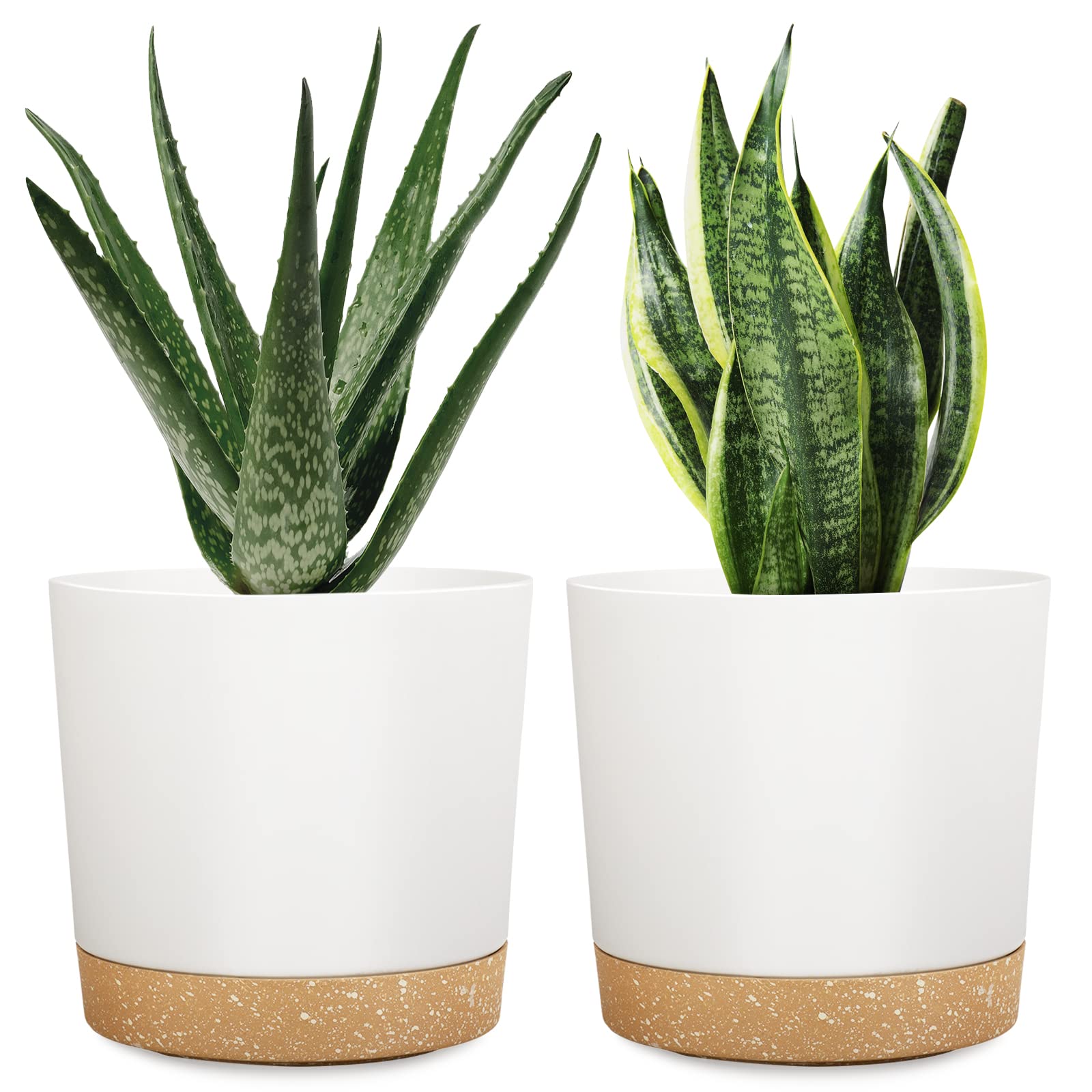 DEMACIYA 8 Inch Plant Pots, 2Pack Planters for Indoor Plants with Drainage Holes and Removable Base, Saucer Modern Decorative for Outdoor Garden Planters