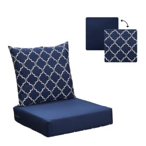 anoner outdoor cushions set for patio furniture 24x24x5 replacement deep seat patio chair cushions with reversible cover, navy blue