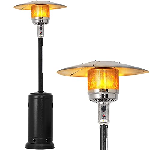 SUNCROWN 48,000 BTU Patio Propane Heater Outdoor Tall Standing Heater with Wheels, Stainless Steel(Black)