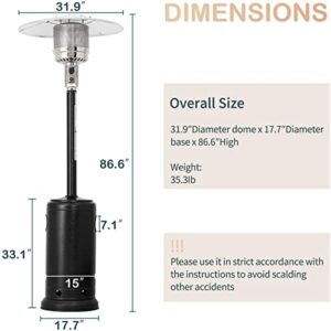 SUNCROWN 48,000 BTU Patio Propane Heater Outdoor Tall Standing Heater with Wheels, Stainless Steel(Black)