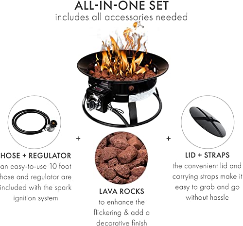 20" Portable Propane Fire Pit 58,000 BTU Outdoor Smokeless Camping Deluxe Propane Gas Fire Pit with Cover&Carry Kit,for Outside Fire Bowl Auto-Ignition for RV Backyard Deck Patio, Black