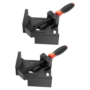 ENGiNDOT Corner Clamp 2Pcs, Right Angle Clamp 90 Degree for Woodworking, Aluminum Alloy Frame Clamp, Adjustable Swing Jaw, Carbon Steel Threaded Rod, Ideal for Welding, Framing, Drilling, Doweling