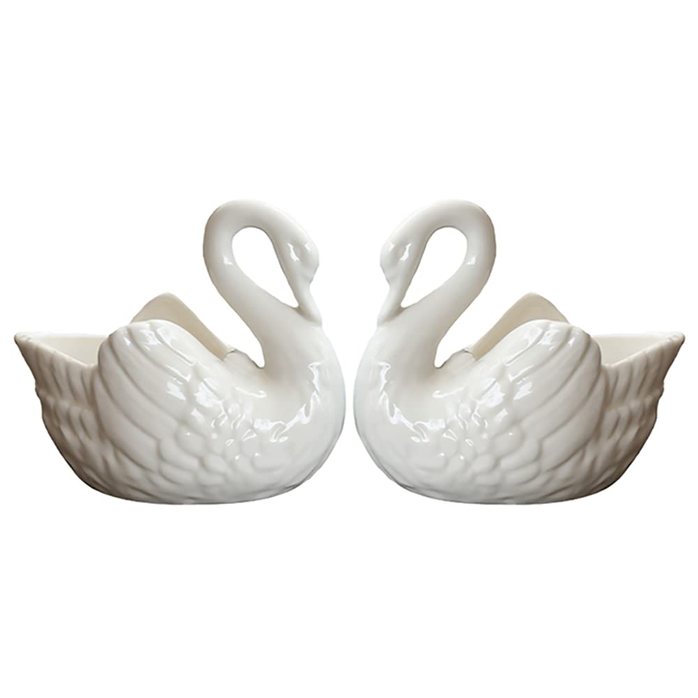 YONGYAN 2 Pack Swan Flower Pot Statue Decoration Ceramics Garden Planters Containers Pot Bookshelf Office Desktop Decor