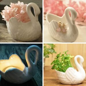 YONGYAN 2 Pack Swan Flower Pot Statue Decoration Ceramics Garden Planters Containers Pot Bookshelf Office Desktop Decor