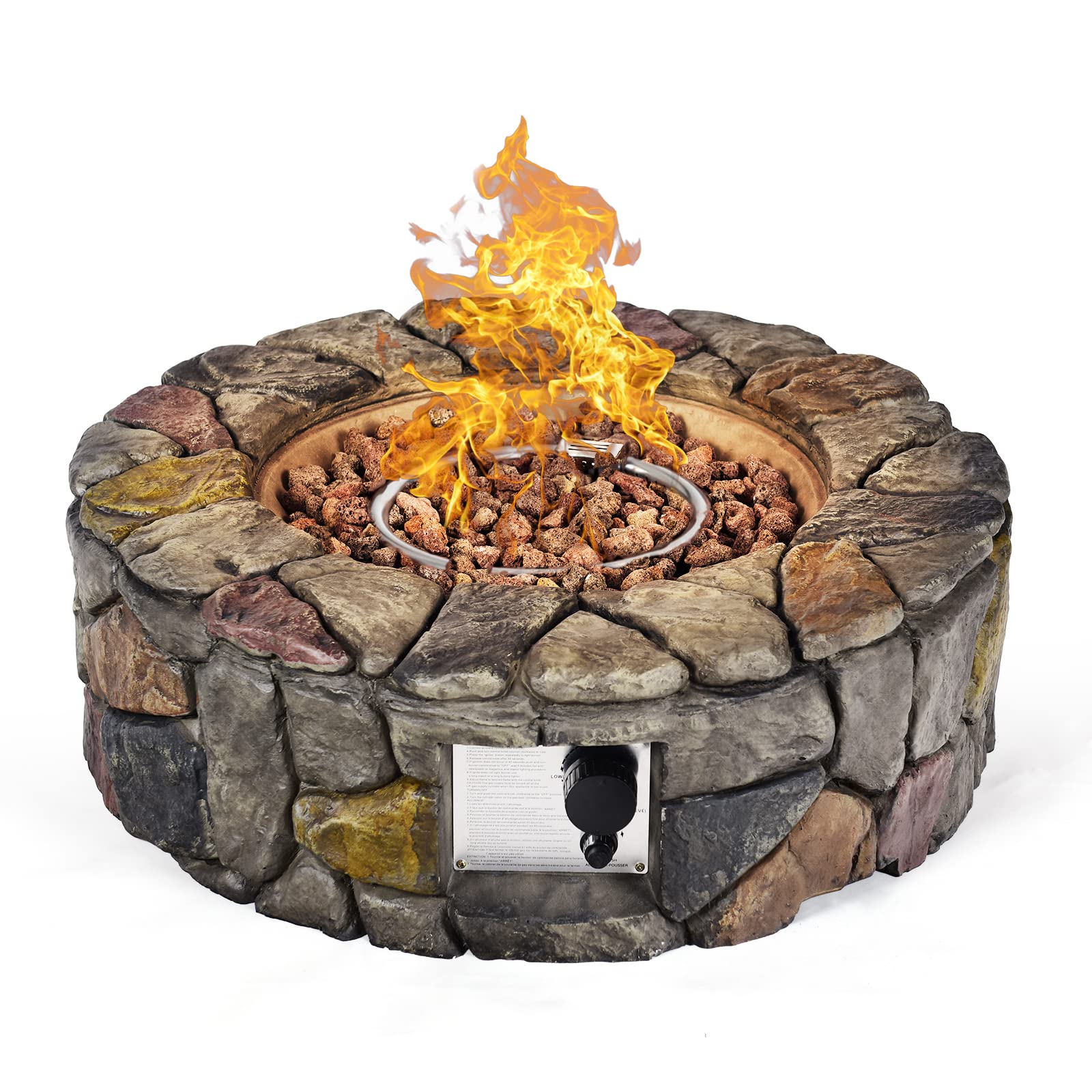 DORTALA Stone Propane Fire Pit, 28 Inch Propane Fire Pit Round w/Lava Rocks, PVC Cover, ETL Certified, Outdoor Gas Fire Pits for Outside Patio Garden Backyard, 40,000 BTU (Gray)