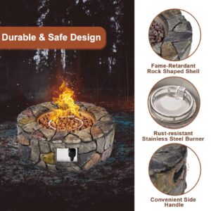 DORTALA Stone Propane Fire Pit, 28 Inch Propane Fire Pit Round w/Lava Rocks, PVC Cover, ETL Certified, Outdoor Gas Fire Pits for Outside Patio Garden Backyard, 40,000 BTU (Gray)