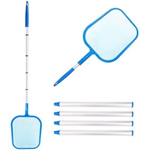 Pool Skimmer Net Pool Leaf Rake with Durable Deep Bag, Detachable Aluminum Frame, Pond Cleaning Scoop for Inground and Above Ground Swimming Pools Hot Tubs Spa (Large, Blue (with Pole))