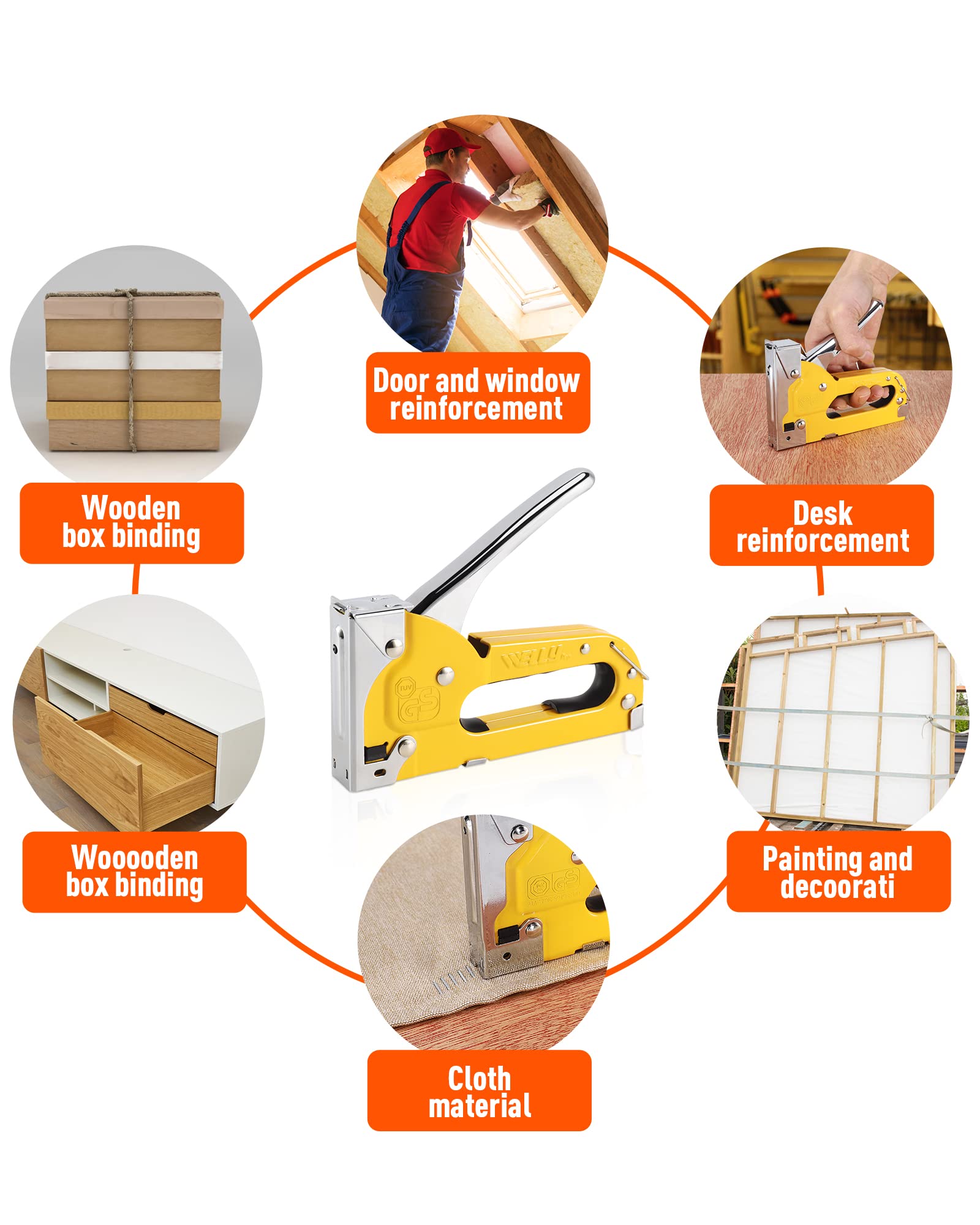 Upholstery Staple Gun Heavy Duty, WELLY Pro 3-in-1 Stapler Gun with 600 Staples, Manual Brad Nailer Power Adjustment Stapler Gun for Wood, Crafts, Carpentry, Decoration DIY (3 in1 Staple Gun)