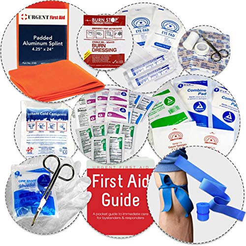 OSHA & ANSI 4 Shelf Industrial First Aid Cabinet with Pocket Liner, 150 Person, 1125 Pieces, 2015 Class B+, Types I & II, Made in USA by Urgent First Aid™ with extra content & NEW ANSI First Aid Guide