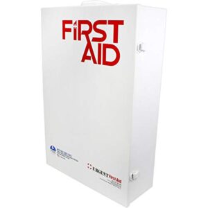 OSHA & ANSI 4 Shelf Industrial First Aid Cabinet with Pocket Liner, 150 Person, 1125 Pieces, 2015 Class B+, Types I & II, Made in USA by Urgent First Aid™ with extra content & NEW ANSI First Aid Guide