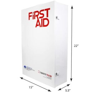 OSHA & ANSI 4 Shelf Industrial First Aid Cabinet with Pocket Liner, 150 Person, 1125 Pieces, 2015 Class B+, Types I & II, Made in USA by Urgent First Aid™ with extra content & NEW ANSI First Aid Guide