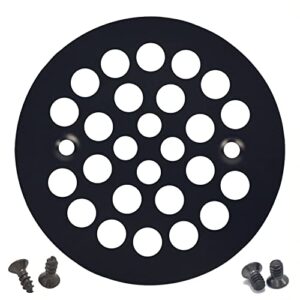 4-1/4" round shower grate drain strainer replacement cover matte black + machine and tapping screws