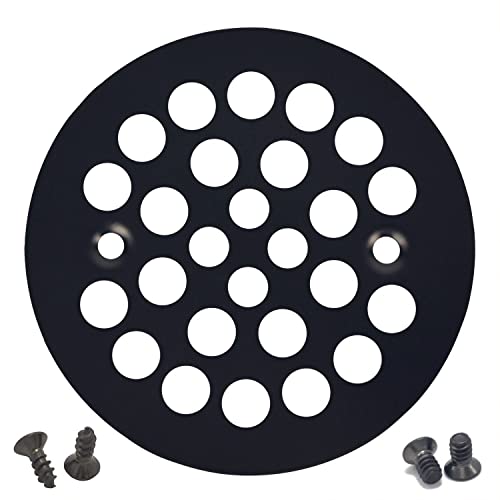 4-1/4" Round Shower Grate Drain Strainer Replacement Cover Matte Black + Machine and Tapping Screws